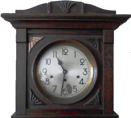 the face of an old wooden grandfather clock. Hovering over the image, the face disappears revealing a swirling star void behind it.