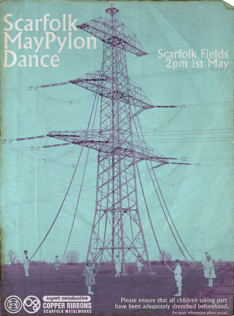 a poster from Scarfolk of an electric pylon being used as a maypole